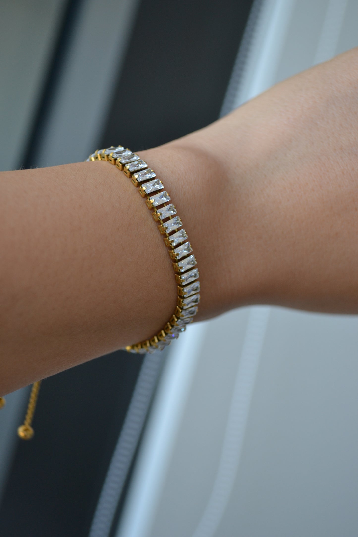emerald cut tennis bracelet slider bracelet 18k gold plated