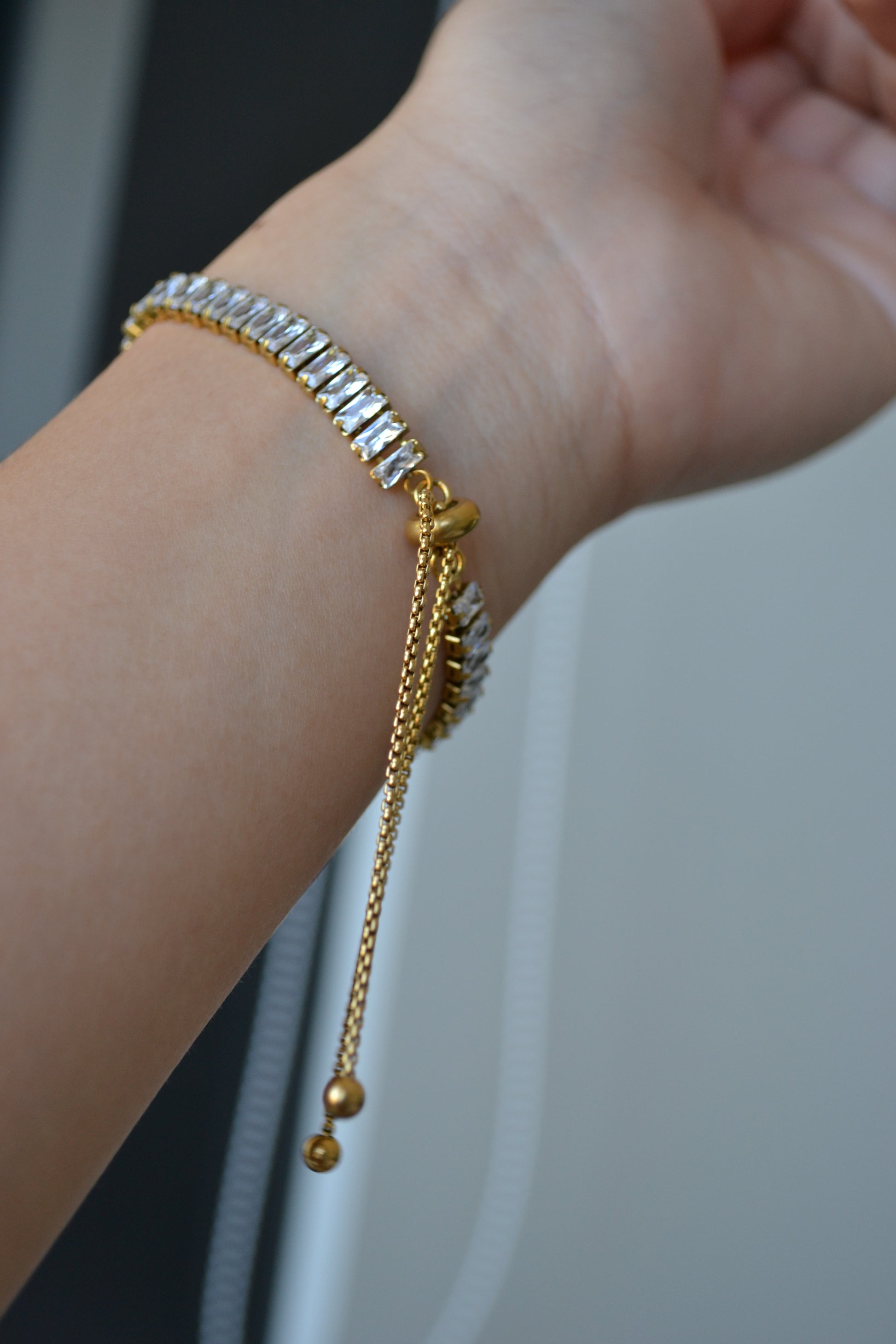 emerald cut tennis bracelet slider bracelet 18k gold plated