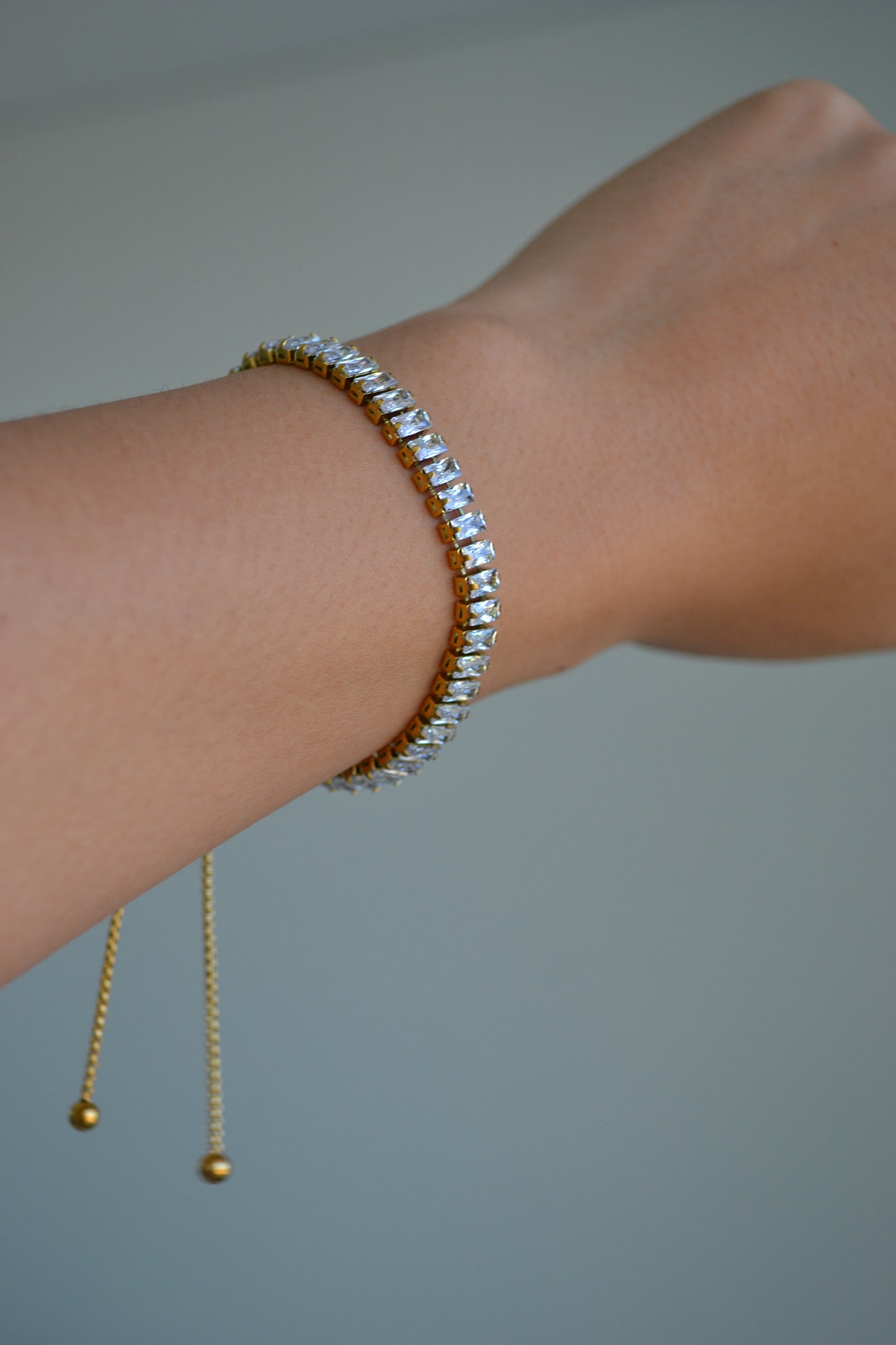 emerald cut tennis bracelet slider bracelet 18k gold plated
