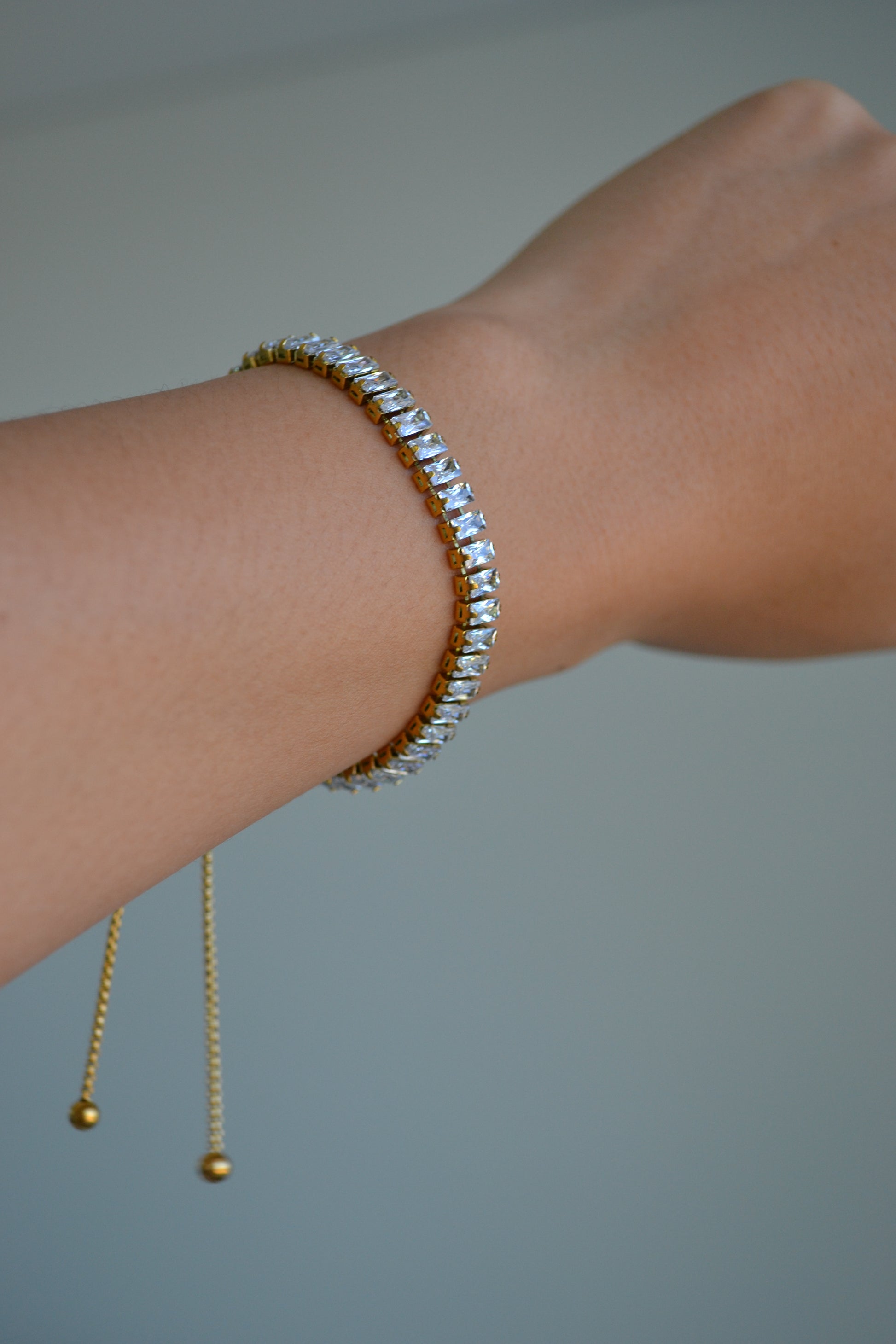 emerald cut tennis bracelet slider bracelet 18k gold plated